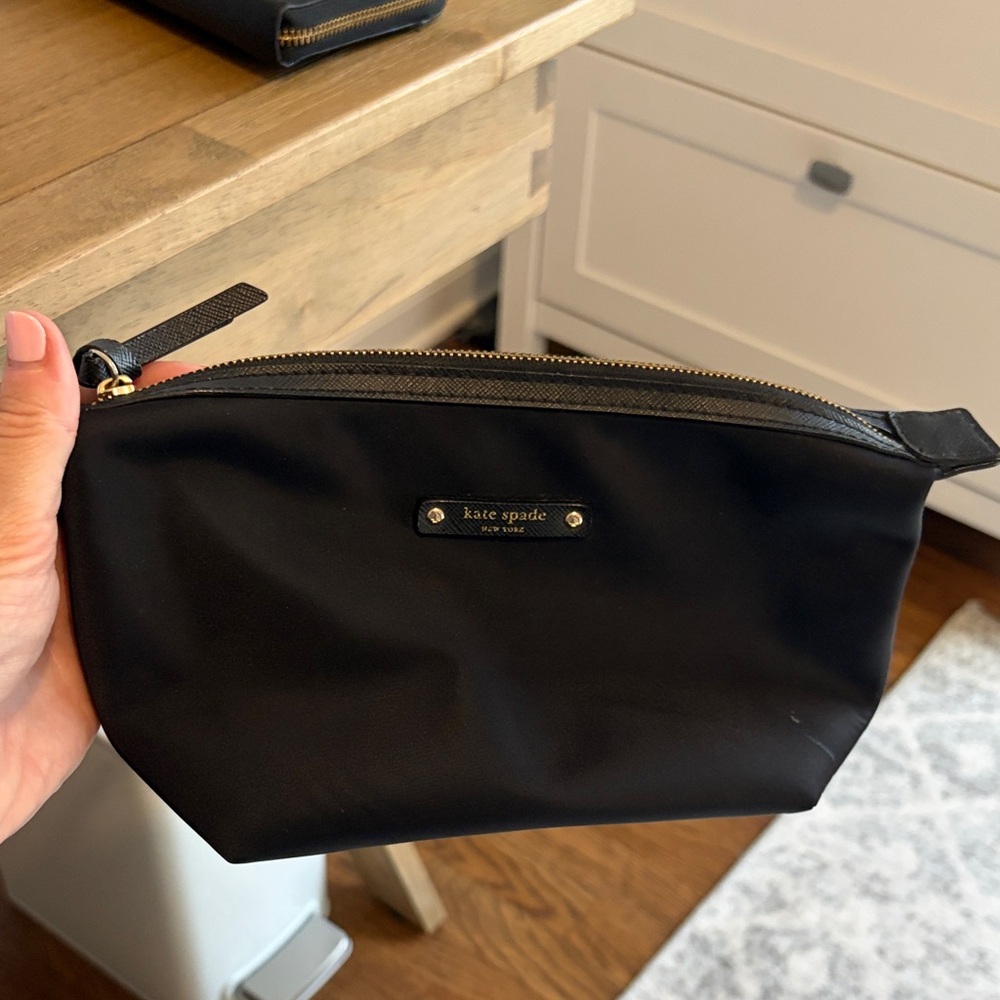 kate spade Black Nylon Toiletry Pouch with Gold Hardware